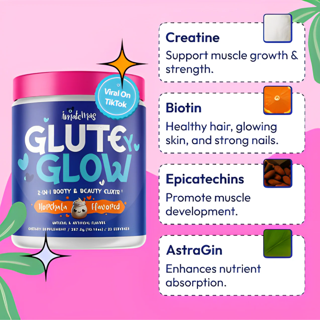 Glute Glow™️ - подкрепа на седалищния мускул, коса, кожа и нокти